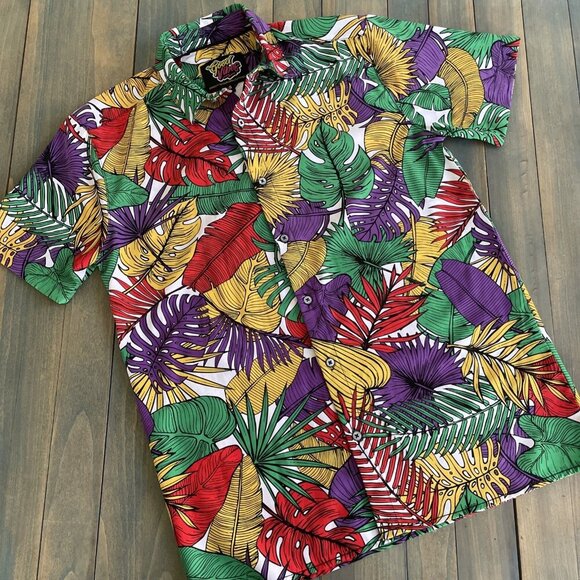 Good Vibes Drill Clothing Hawaiian Short Sleeve Button Up Shirt Mens Small (L8) - Picture 1 of 10